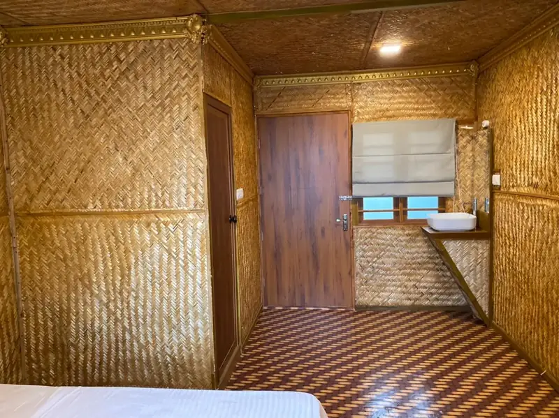 Bamboo Hut interior with wooden finishes
